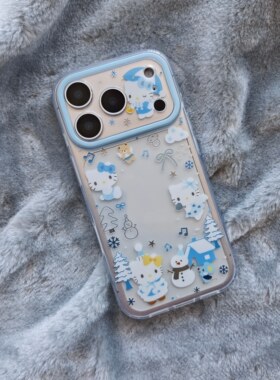 IMD卡通可爱冬季透明蓝色雪人kitty猫手机壳适用iPhone17promax个性防摔苹果16亮面15趣味创意14少女心13雪花