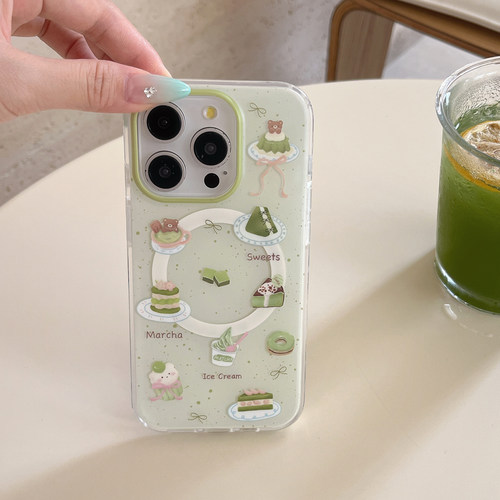 苹果泼墨抹茶甜品蛋糕磁吸手机壳
