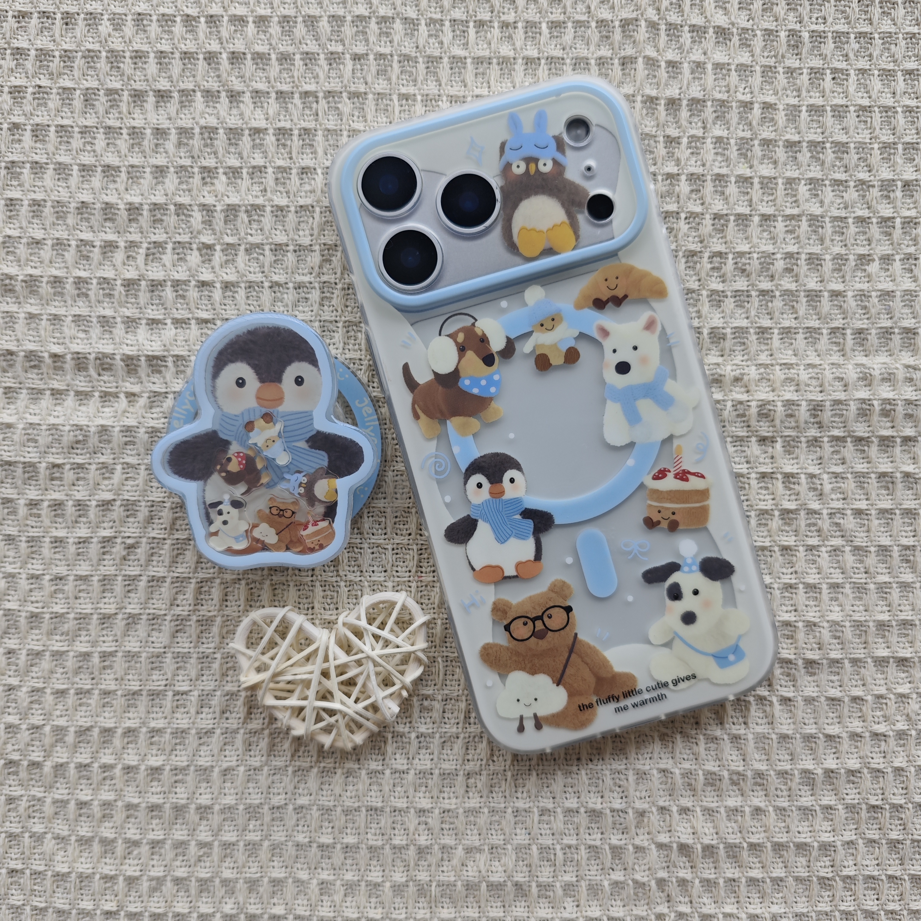 可爱镂空蓝色一圈jellycat手机壳