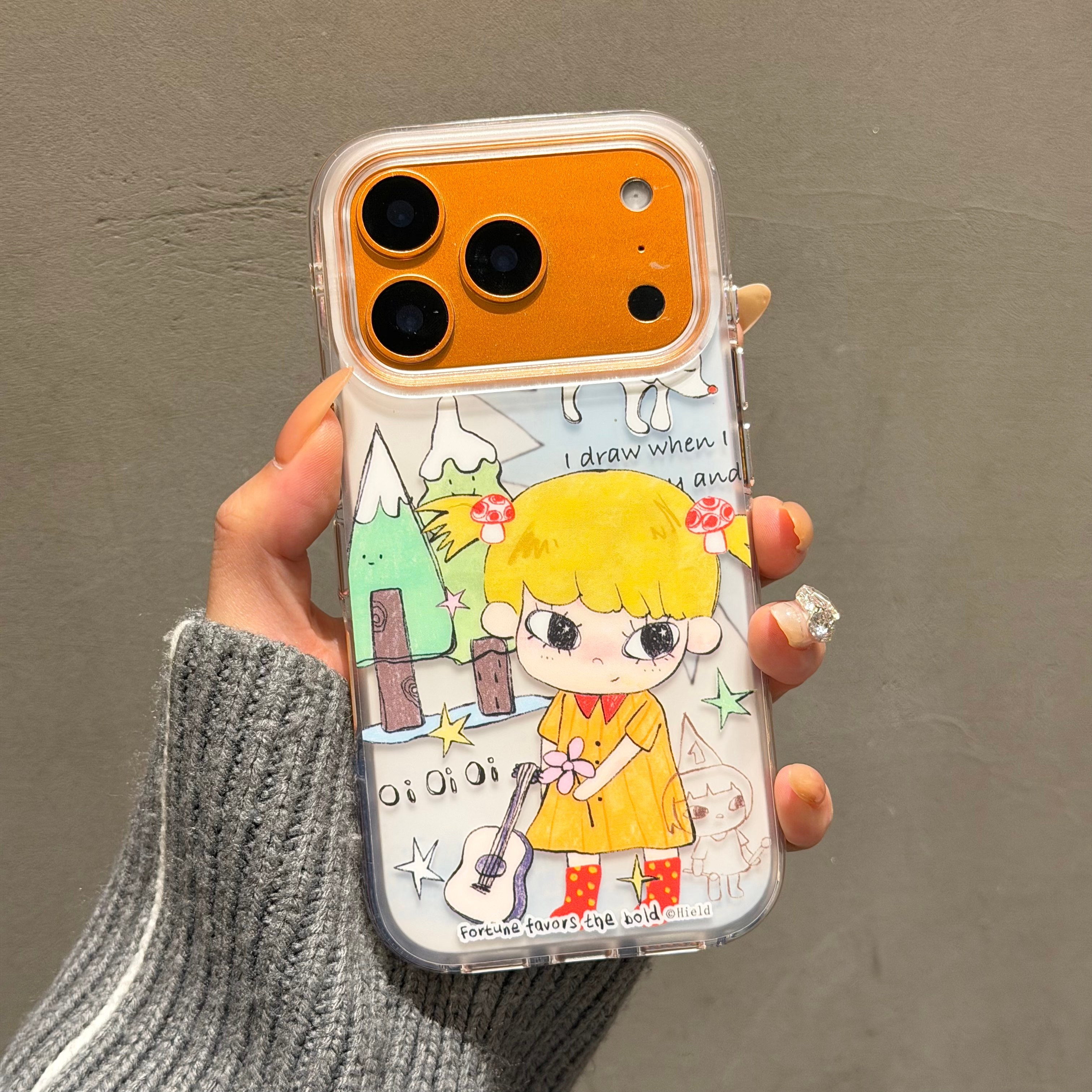 圆弧气囊IMD卡通可爱动漫涂鸦吉他奈良美智手机壳适用iPhone17promax大孔防摔苹果16磨砂15趣味创意14女生13