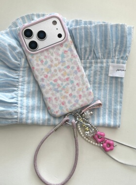 圆弧气囊IMD春日韩系闪粉清新满屏彩色碎花手机壳适用iPhone17promax大孔防摔苹果16亮面15趣味创意14挂绳13