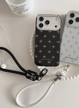 IMD时尚潮流黑白满屏四芒星情侣手机壳适用iPhone17promax大孔防摔苹果16亮面15个性简约14挂绳13男女创意硬