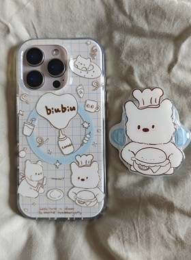 IMD磁吸白色格纹厨师西高地狗狗手机壳适用iphone16promax大孔防摔苹果15趣味个性14亮面13男女支架小众清新