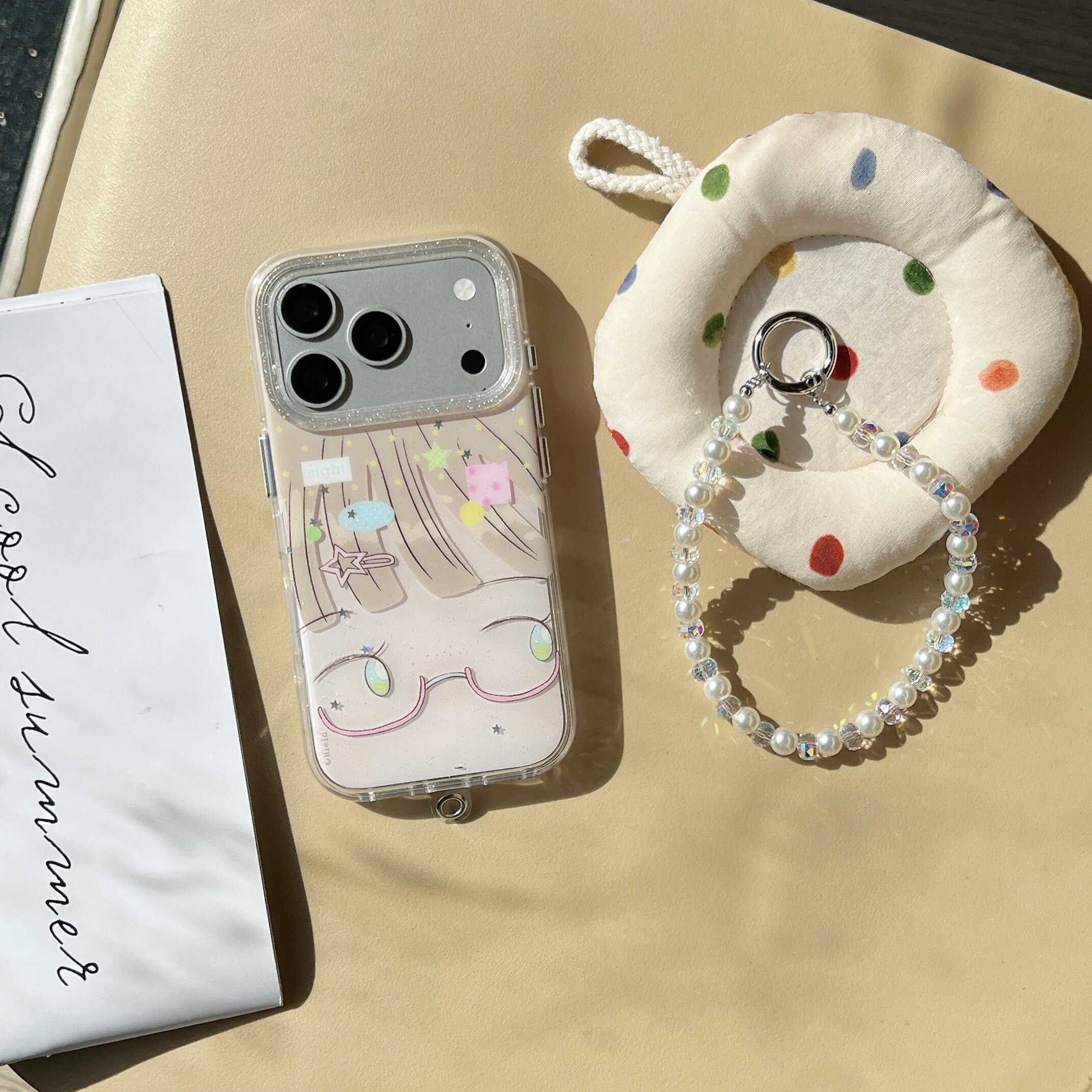 圆弧气囊IMD卡通可爱动漫闪粉眼镜少女心事手机壳适用iphone17promax大孔防摔苹果16亮面15趣味创意14手链13