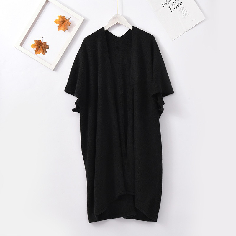 欧美纯色保暖围巾披肩百搭防晒针织女空调保暖斗篷长外套开叉披肩