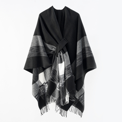 Cape scarf shawl 时尚披肩外搭斗篷毛毯保暖流苏带扣开叉披肩男
