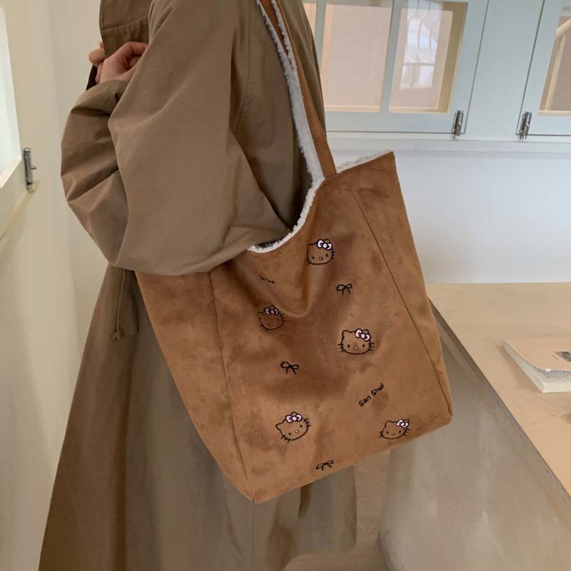 复古刺绣双面大容量羊羔毛托特包