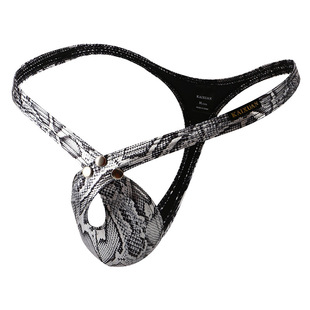 外贸男士涤纶仿蟒皮镂空小开口细带单丁裤闪光低腰性感蛇皮丁字裤