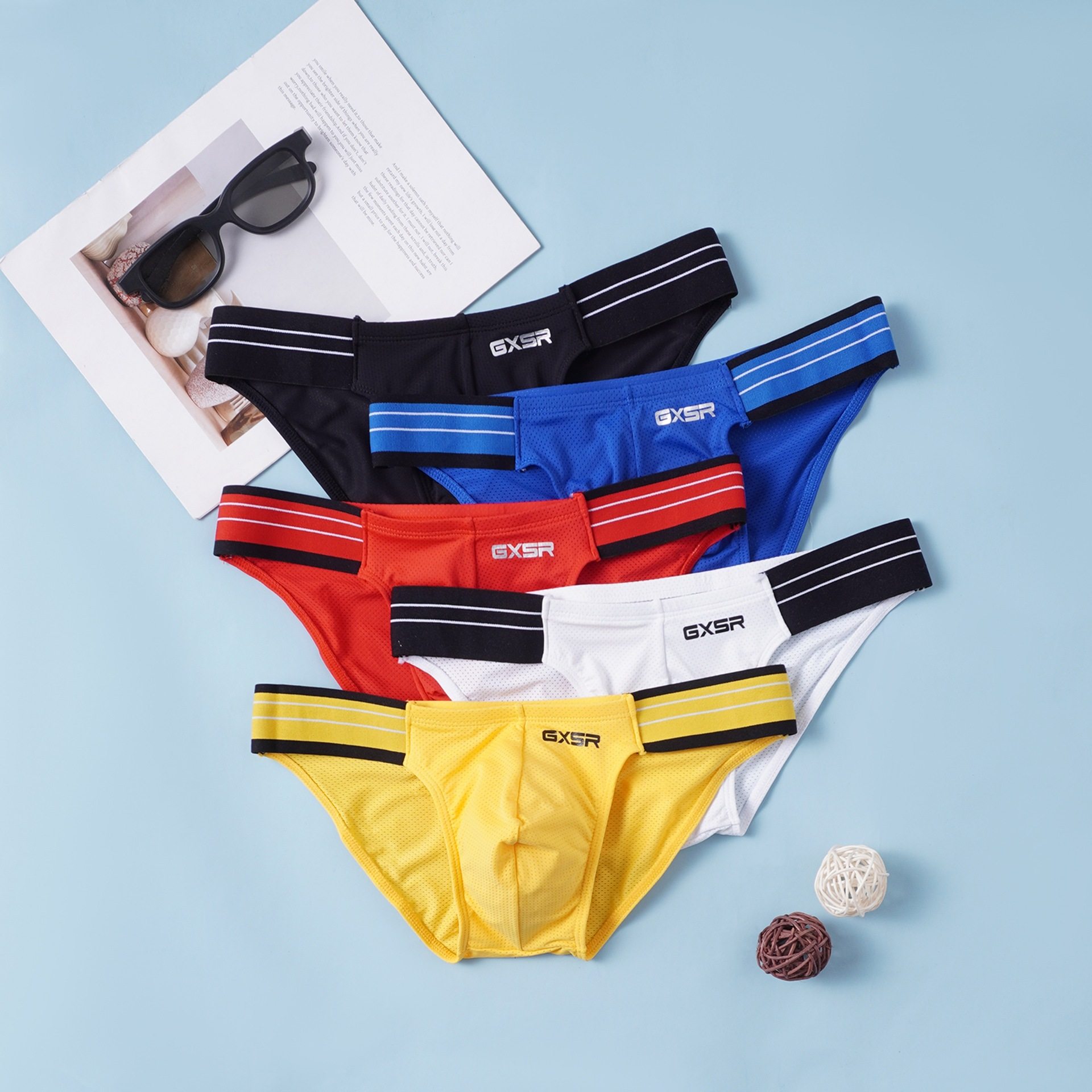 GXSR纯色拼接侧腰高叉男士三角裤冰丝时尚性感低腰运动提臀内裤,女士内衣/男士内衣/家居服,男三角内裤,淘宝优惠券,粉丝福利购,淘宝优惠卷