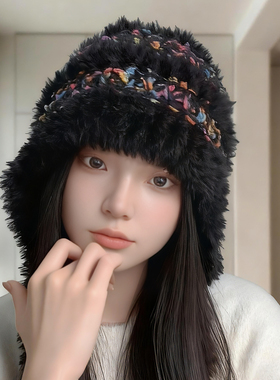 毛绒帽子女秋冬新款包头帽彩色糖豆护耳帽保暖针织帽休闲帽毛线帽