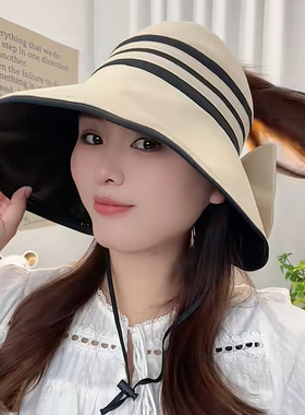 帽子女2026新款遮阳帽黑胶大帽檐太阳帽防紫外线空顶渔夫帽休闲帽