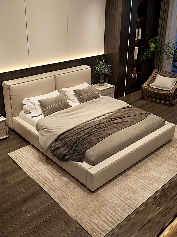 豆腐块真皮床意式极简高端大气2025新款主卧双人大软床轻奢高级感