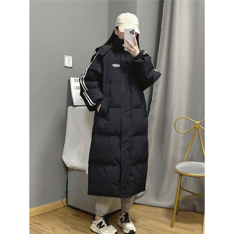 爆款宽松加厚女黑色中长款新款连帽羽绒棉服韩版冬季棉衣艺考棉袄