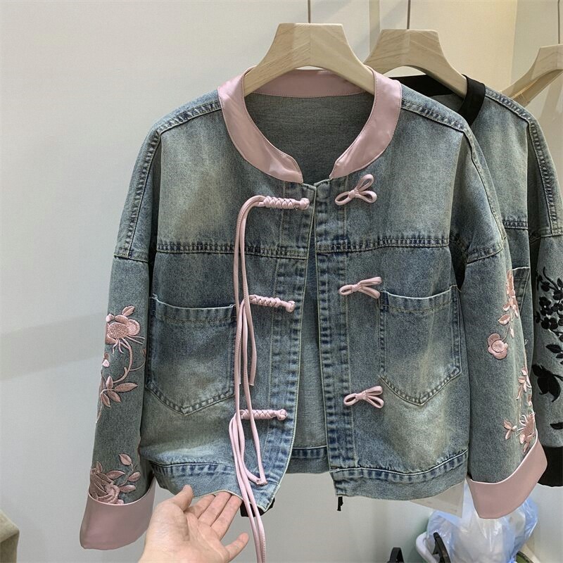 设计感牛仔外套女春秋新款小个子国风流行上衣夹克潮流休闲牛仔衣