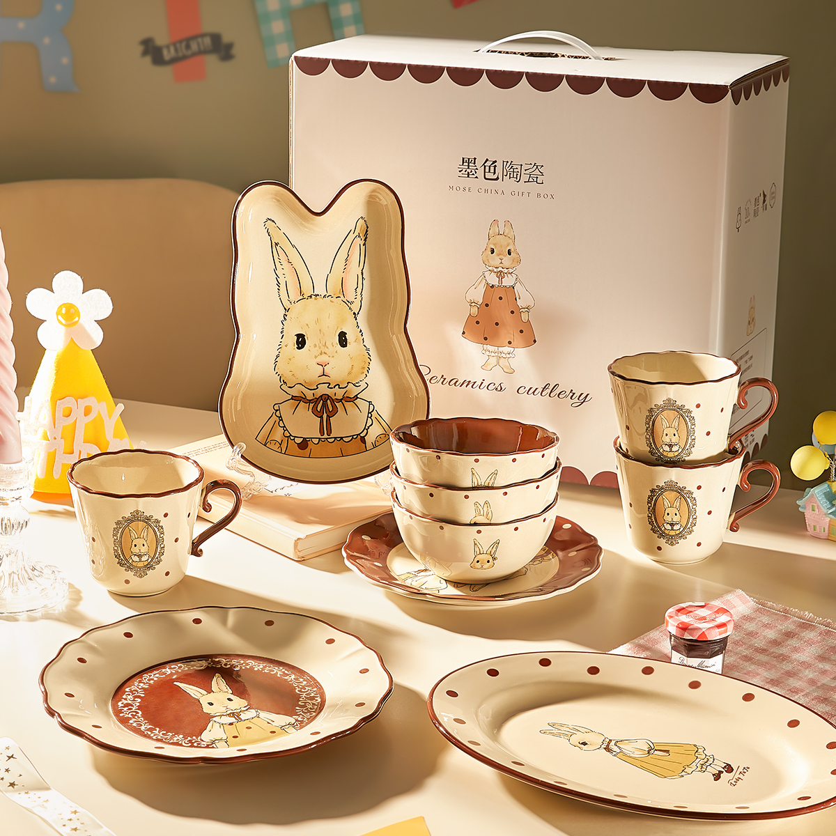 墨色陶瓷可爱卡通高颜值餐具饭碗