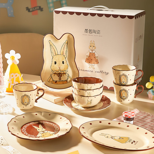 墨色陶瓷可爱卡通高颜值餐具饭碗