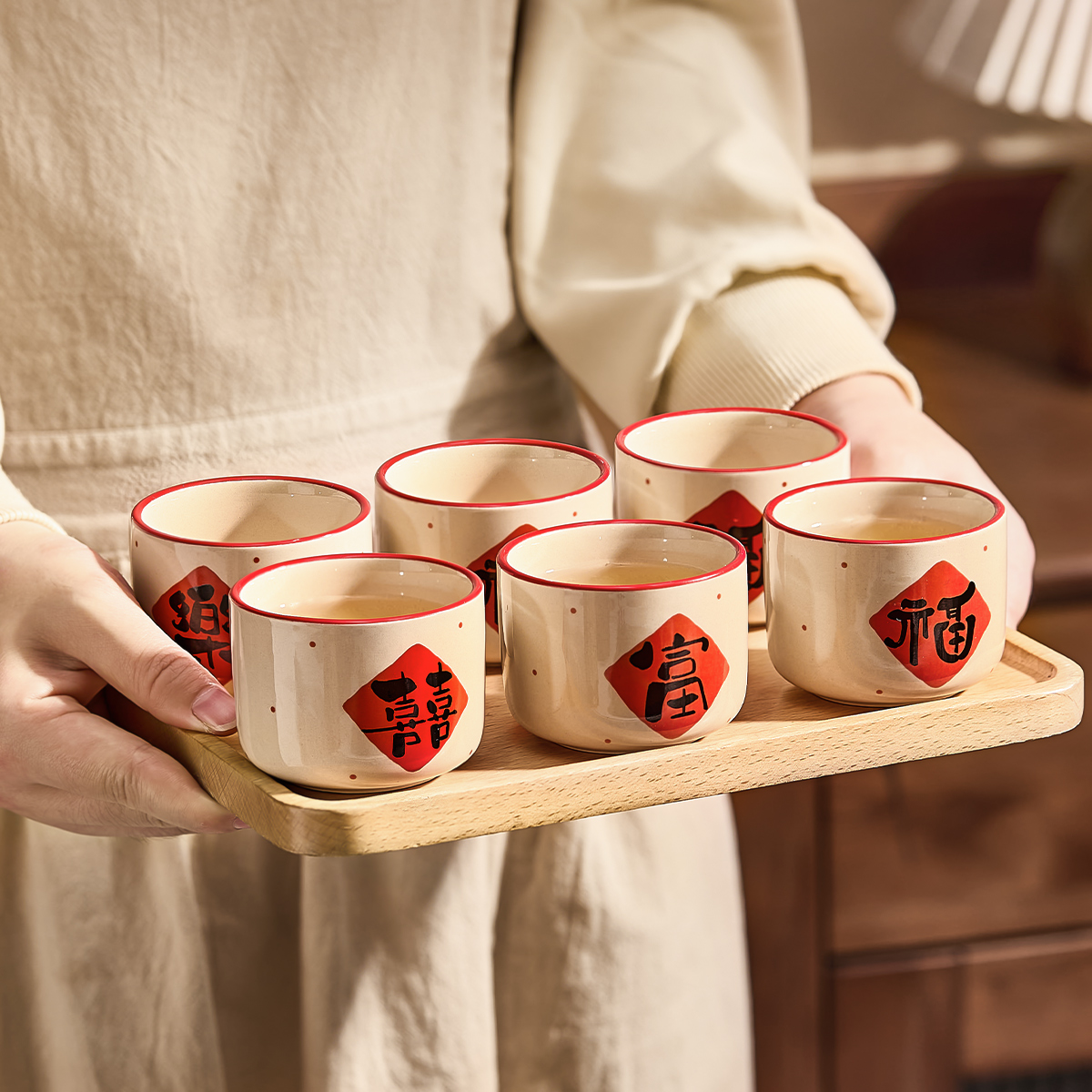 陶瓷小茶杯喝水杯茶碗新年品茗杯