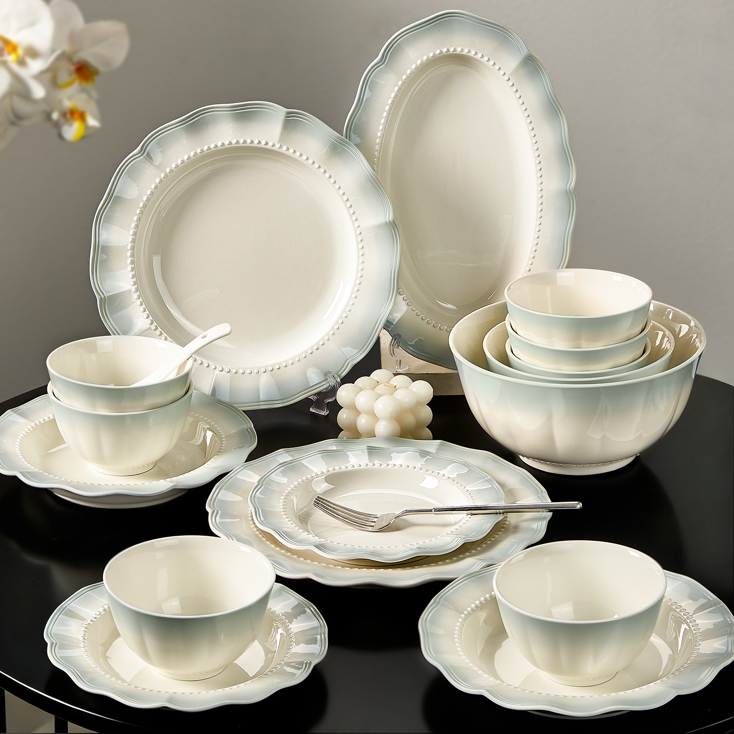 墨色浮雕法式餐具套装碗碟家用