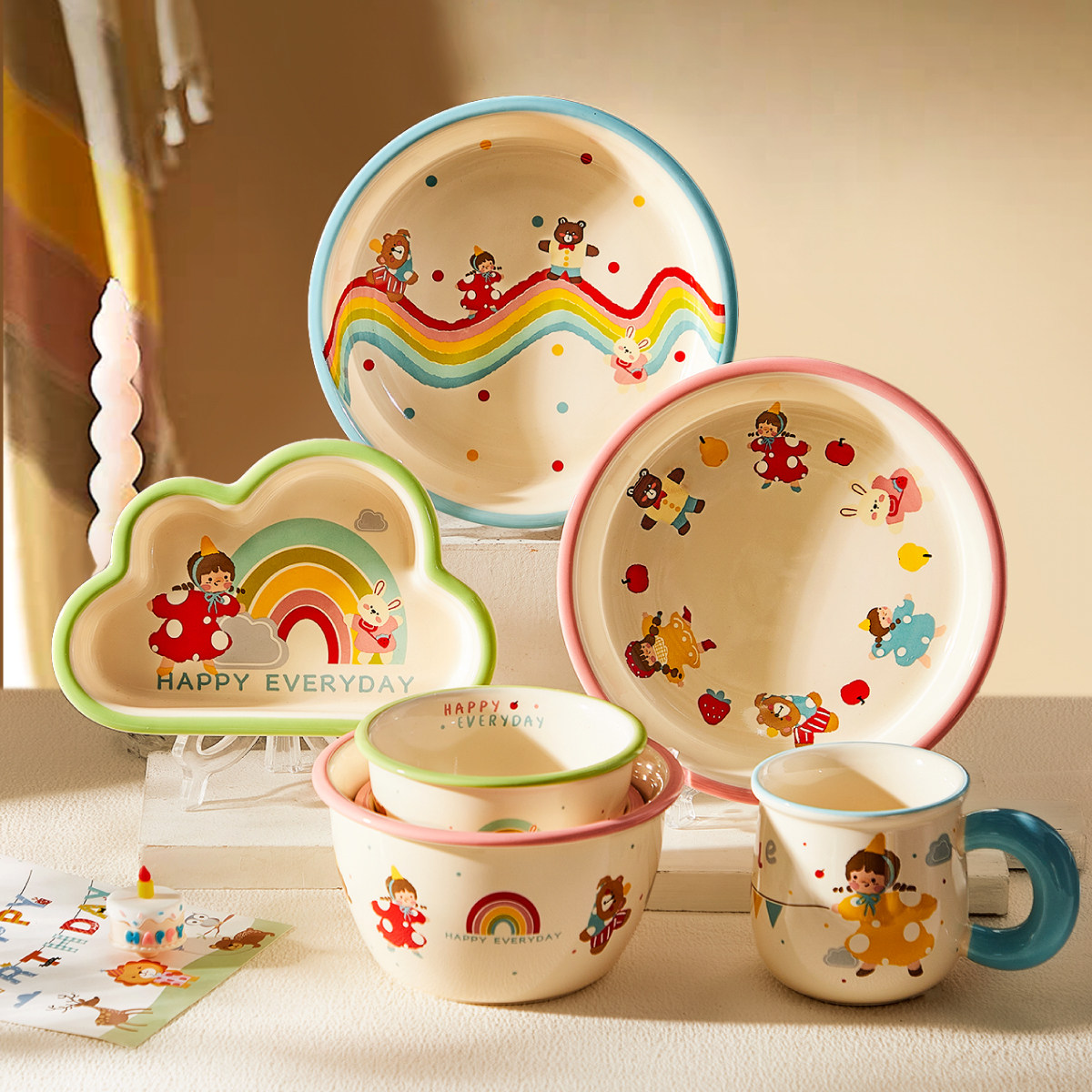 可爱儿童吃饭碗家用2025新款高颜值原创卡通陶瓷餐盘生日礼物餐具