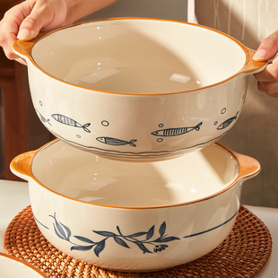 日式 大号汤盆12寸酸菜鱼大盆碗盘子 陶瓷双耳汤碗家用大碗2026新款