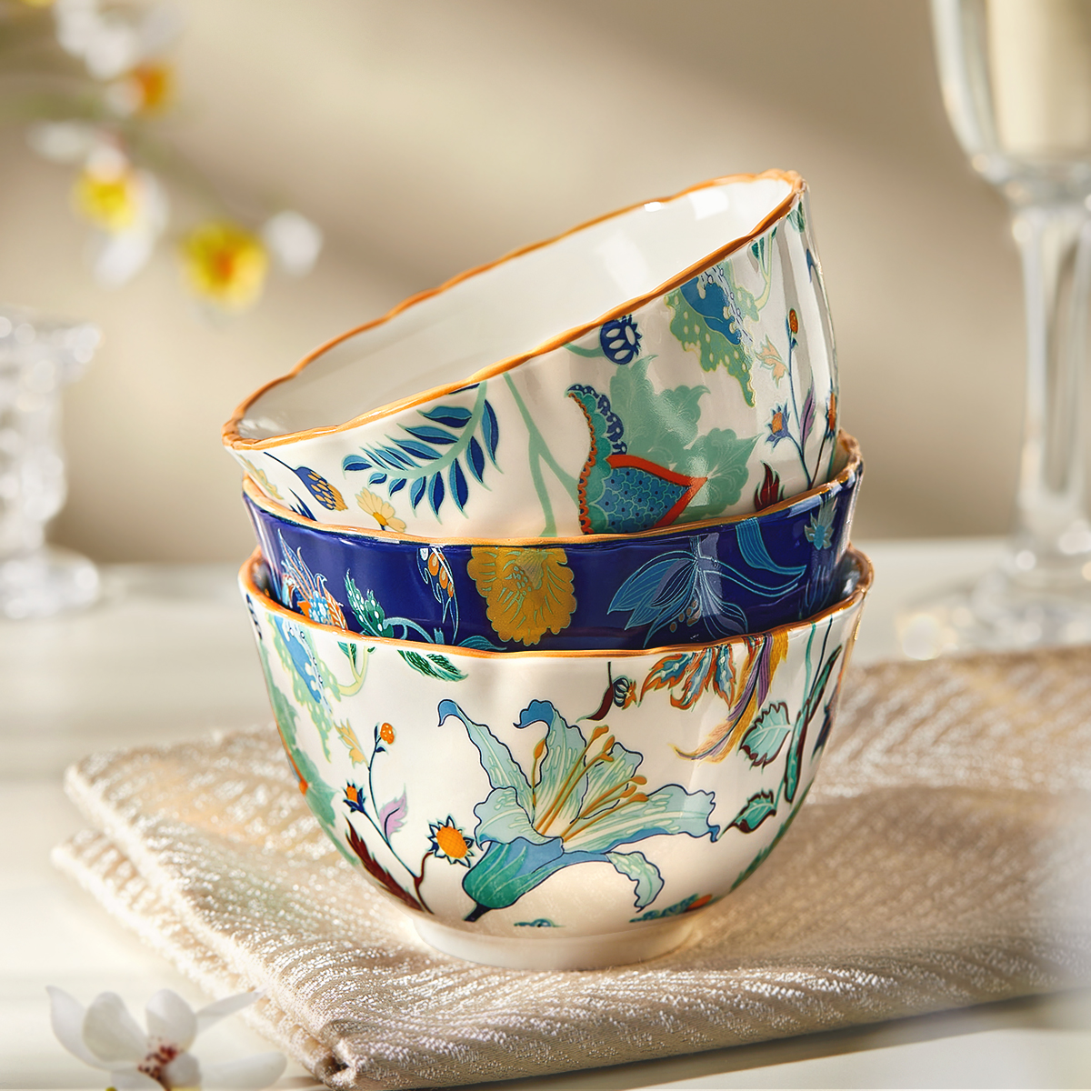 墨色原创手绘满庭芳饭碗