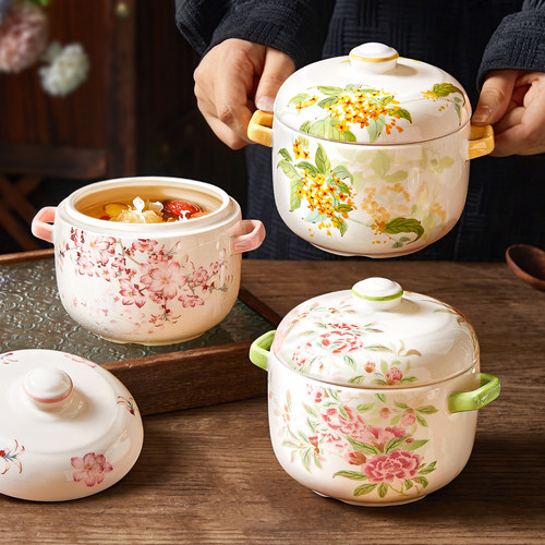原创陶瓷隔水炖盅家用带盖蒸蛋碗