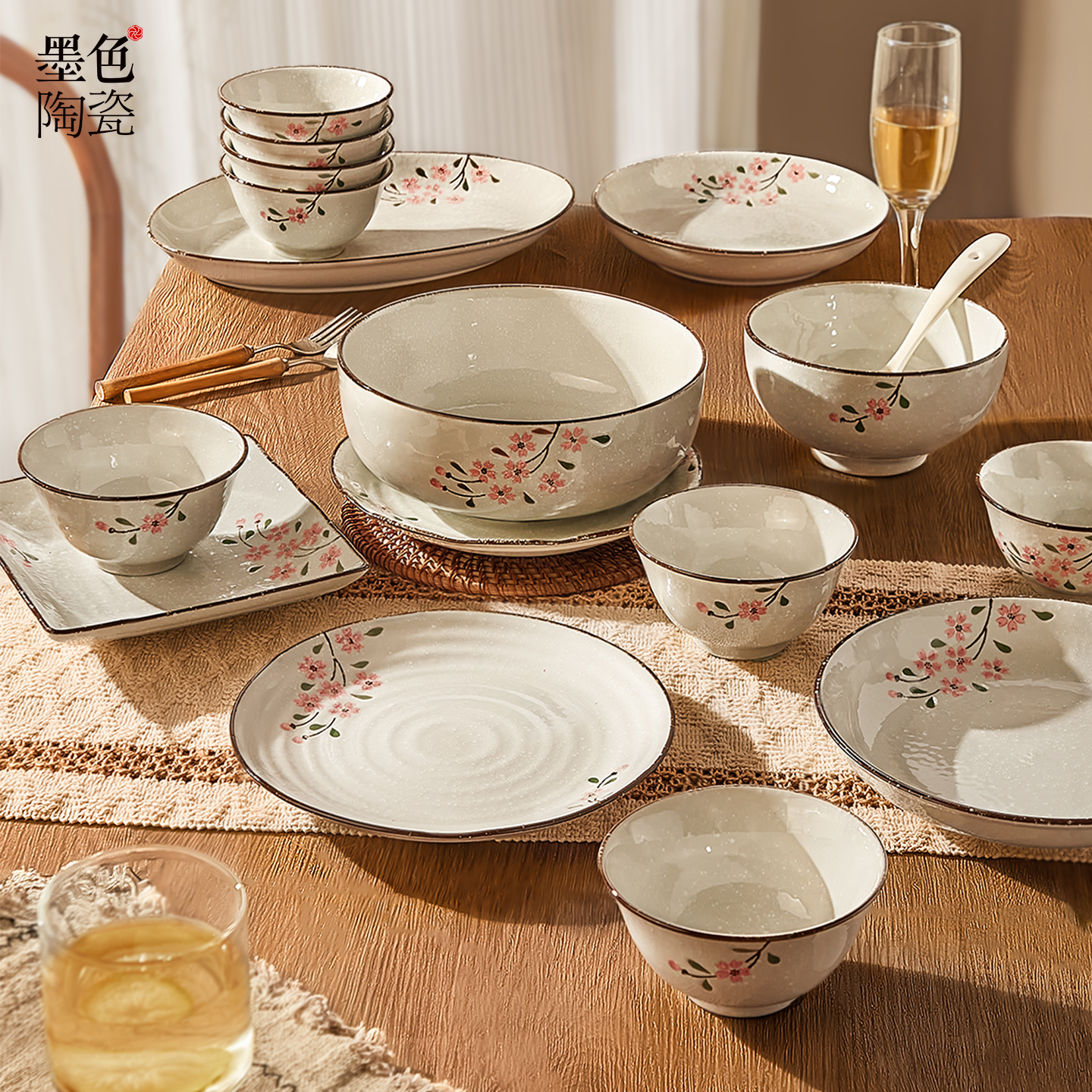 好看的米墨色日式陶瓷饭碗家用2025新款碗盘餐具饭碗菜盘汤碗面碗