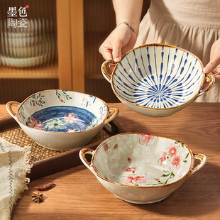 墨色陶瓷日式双耳汤碗家用2026新款釉下彩汤面碗大号高颜值面条碗