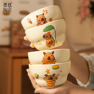 可爱儿童吃饭碗好看 卡皮巴拉陶瓷米饭碗家用2025新款 葫芦碗小碗