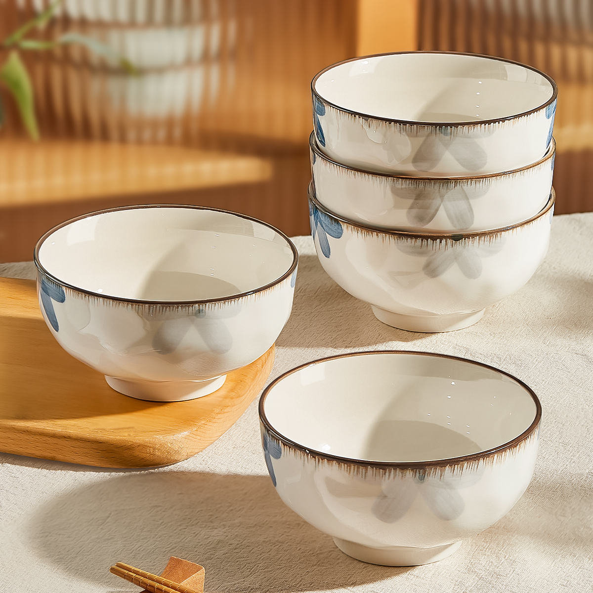 墨色日式陶瓷米饭碗家用2024新款吃饭碗好看的小碗盘子釉下彩餐具