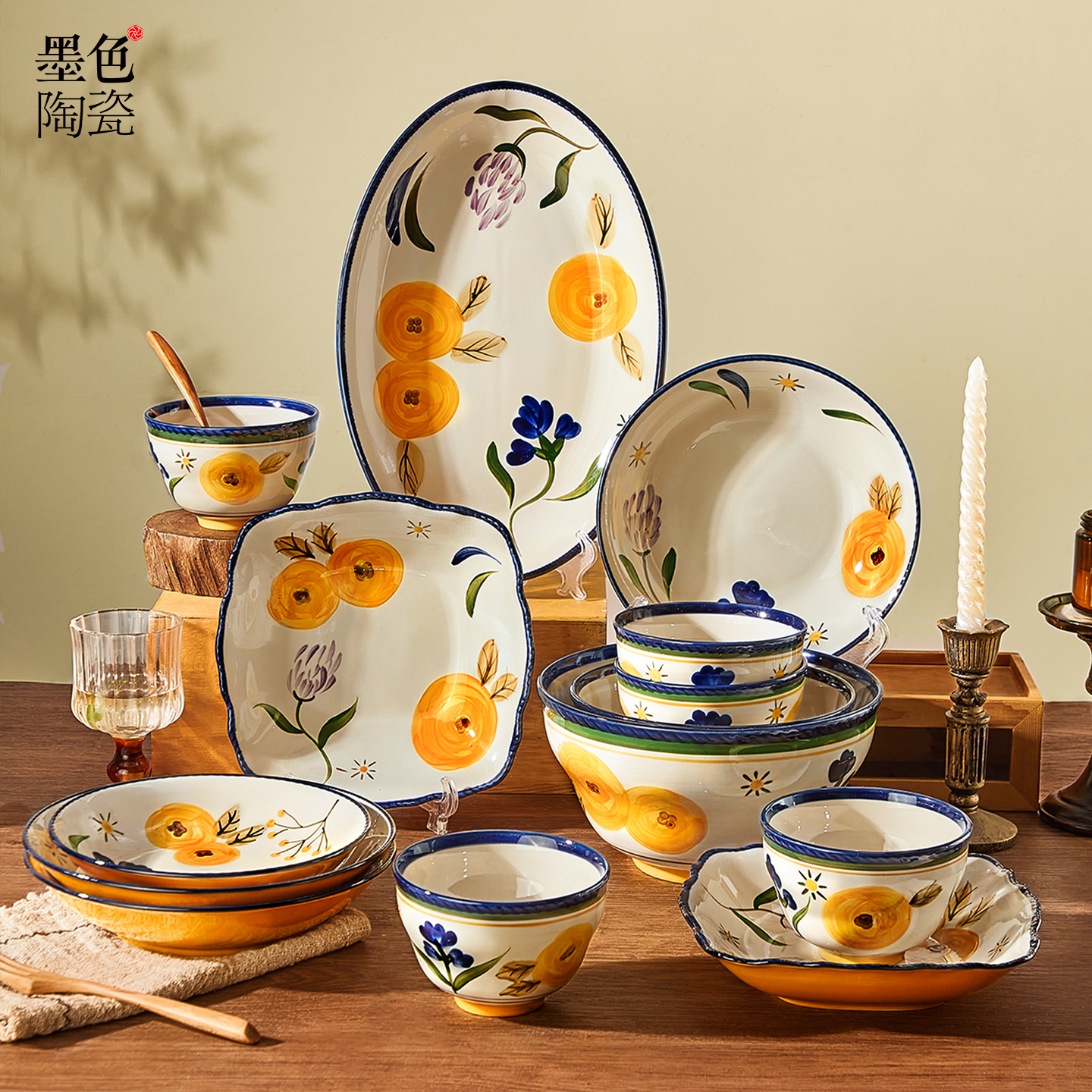 墨色高颜值陶瓷碗盘餐具家用2025新款米饭小碗汤碗好看的面碗菜盘