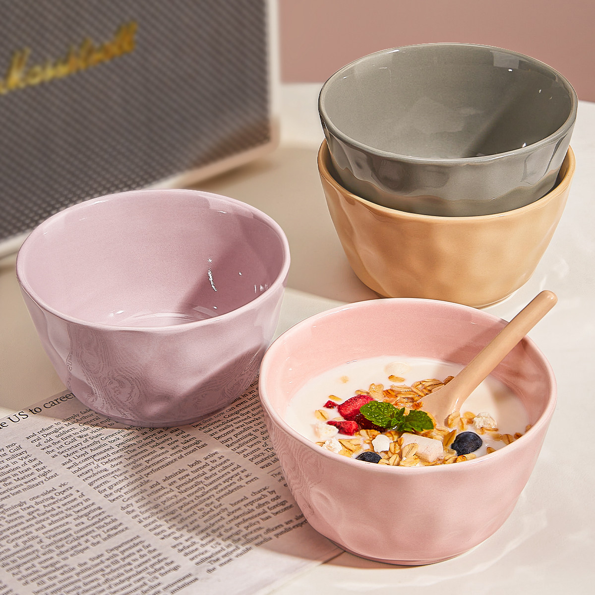 奶油风陶瓷米饭碗家用高颜值吃饭碗酸奶碗小碗好看的个人专用餐具