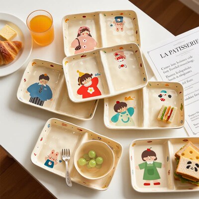 可爱儿童餐盘分格漂亮陶瓷两格水果盘宝宝男孩女孩早餐盘子高颜值