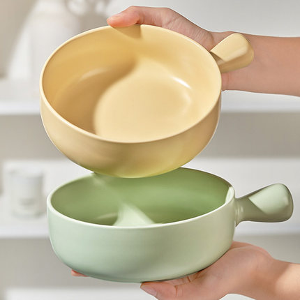 墨色陶瓷手柄碗家用烤碗带把手泡面碗水果沙拉早餐燕麦片酸奶碗