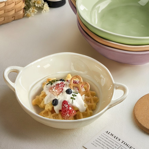 亮面双耳碗面碗陶瓷汤面碗餐具