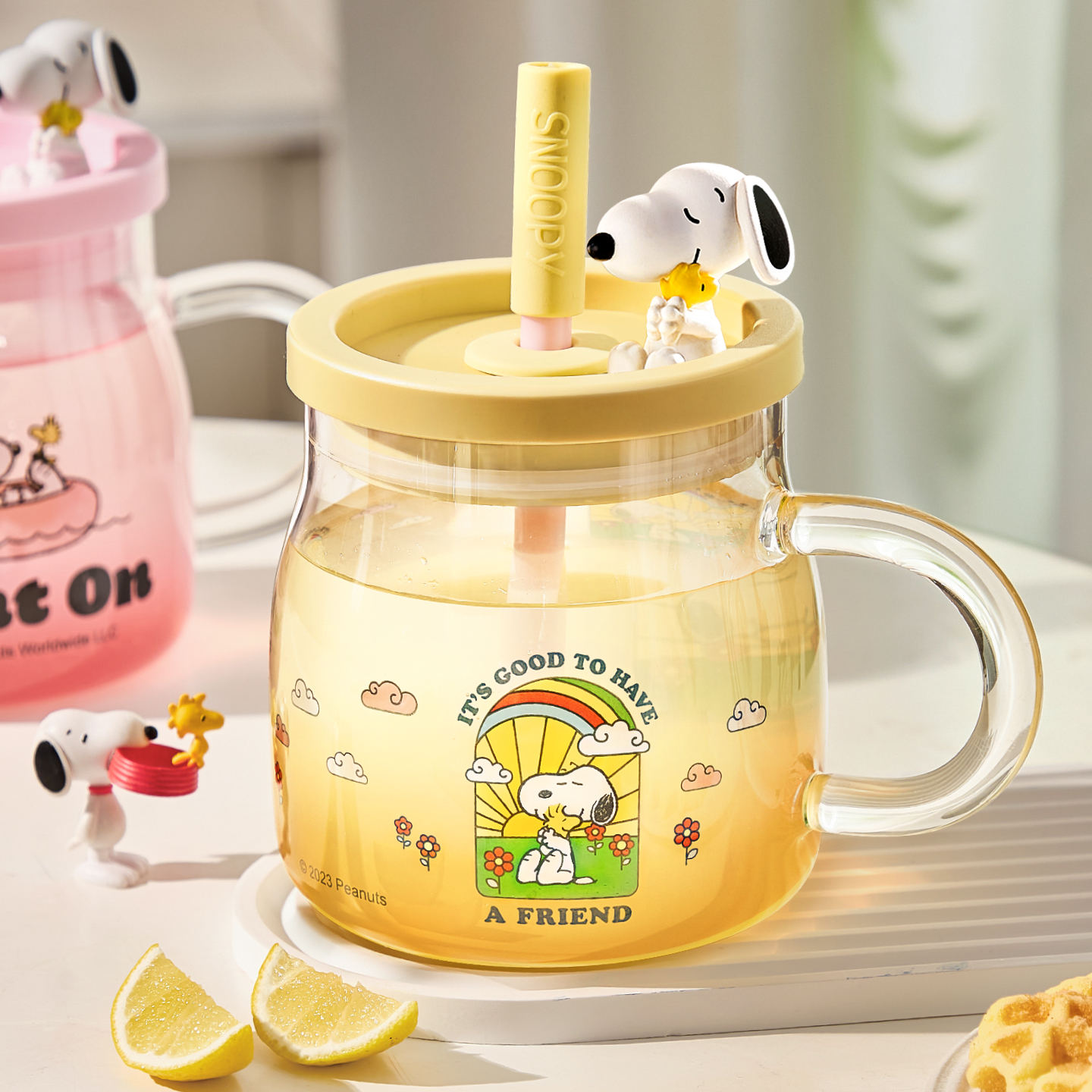 墨色高硼硅玻璃杯卡通史努比