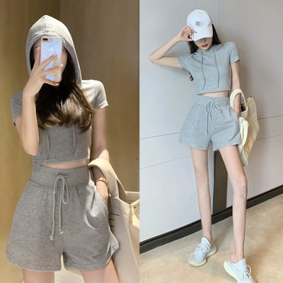 Leisure sports suit women's summer fashion wide leg shorts short sleeve two piece Fitness Yoga suit running woman