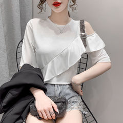 Europe station fashion short sleeve T-shirt women's summer new off shoulder Ruffle Top