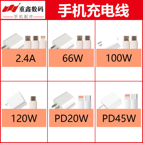 适用于充电头数据线安卓通用type-C充电快充PD线20W/45/66/100W