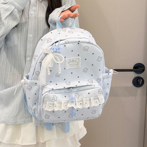 星星波点甜美少女双肩包韩系ins小清新初高中学生书包女轻便背包