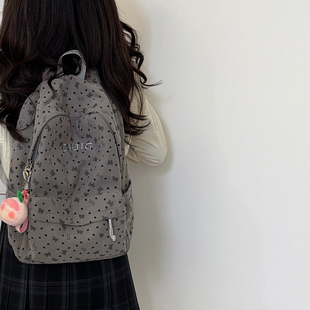 日系ins风甜美灯芯绒书包女秋冬 初高中学生大容量双肩包旅游背包