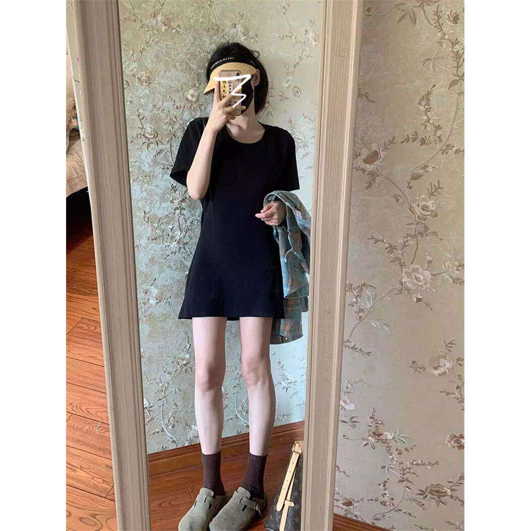 法式T恤裙中长版小个子女