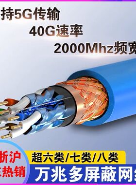 安普超6七类双屏蔽POE家用8芯无氧铜0.58cat7a八类万兆网络线包邮
