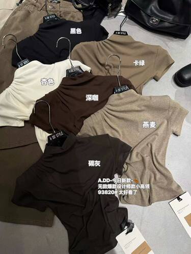 2026秋季新款韩版时尚百搭修身显瘦半高领短袖T恤上衣打底衫女