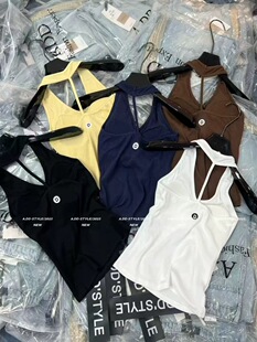 十三行夏季2026新款辣妹性感露背V领吊带背心女修身自带胸垫挂脖