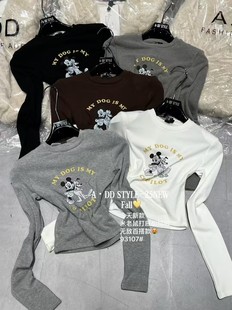 2025新款秋冬时尚百搭显瘦圆领长袖卡通印花磨毛短袖T恤上衣女