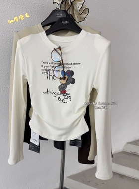 十三行Lucky2025秋冬韩系修身弹力卡通印花加厚磨毛打底辣妹短T女