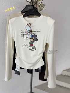 十三行Lucky2025秋冬韩系修身 弹力卡通印花加厚磨毛打底辣妹短T女