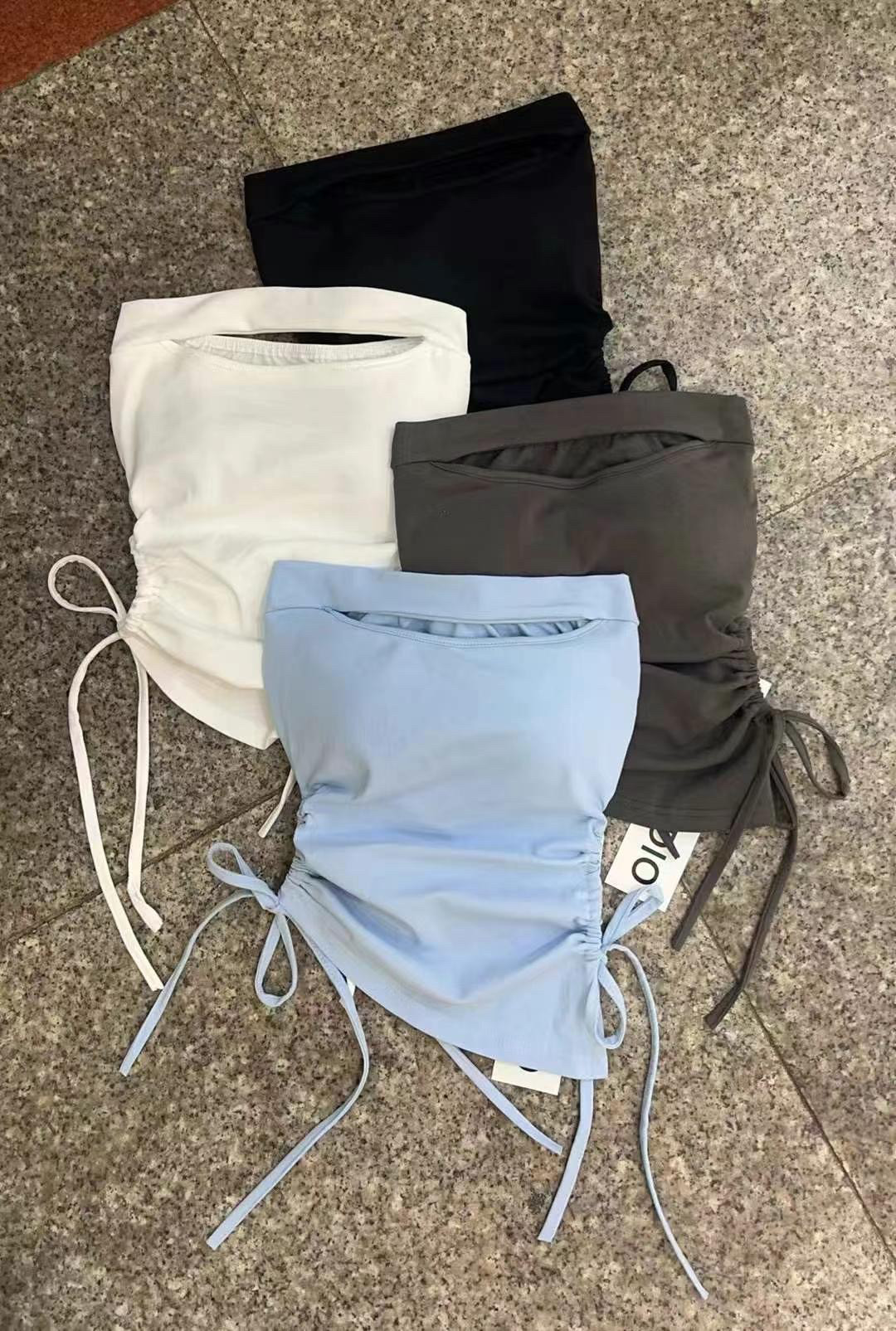 夏韩版性感修身露肩短款镂空绑带挂脖抹胸背心女紧身无袖t恤上衣