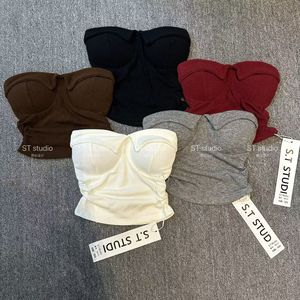 2025新款秋冬时尚设计感辣妹纯欲带胸垫抹胸背心女上衣